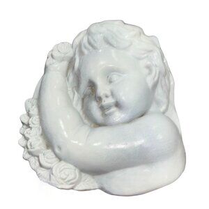 White Cherub Wall Sculpture With Rose Details